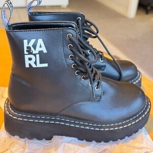 Karl Lagerfeld Black Leather Platform Boots
